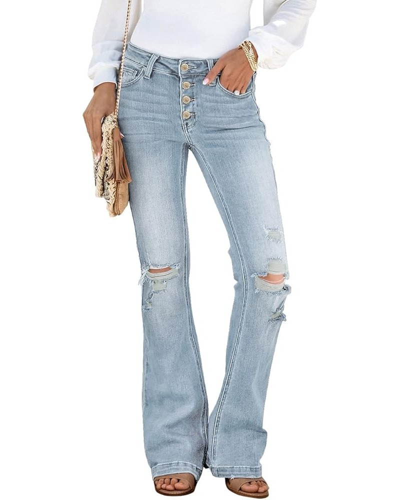 Women's Ripped Flare Bell Bottom Jeans Pants Retro Wide Leg Denim Pants C Azure Mood $23.50 Jeans