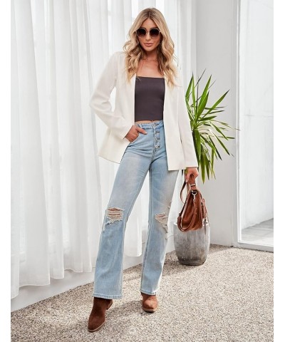 Women's Ripped Flare Bell Bottom Jeans Pants Retro Wide Leg Denim Pants C Azure Mood $23.50 Jeans