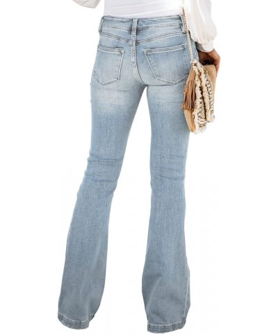 Women's Ripped Flare Bell Bottom Jeans Pants Retro Wide Leg Denim Pants C Azure Mood $23.50 Jeans