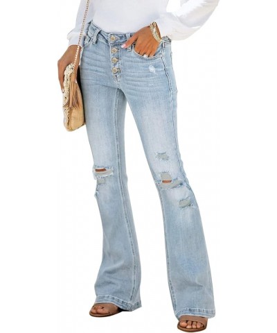 Women's Ripped Flare Bell Bottom Jeans Pants Retro Wide Leg Denim Pants C Azure Mood $23.50 Jeans