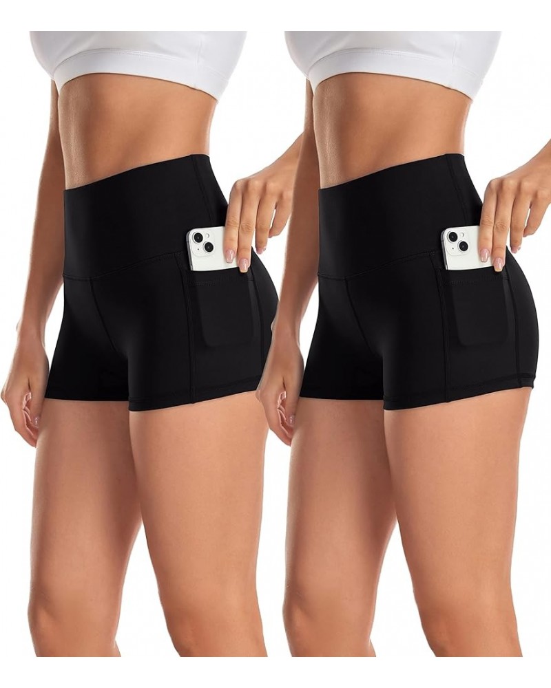 Women's 2 Pack Naked Feeling Buttery Soft Yoga Shorts - 3"/ 8" High Waist Workout Running Biker Shorts with Pockets 3" Shorts...