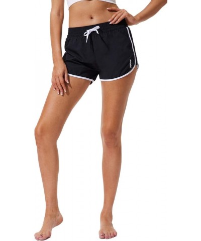 Women's Swim Shorts UPF 50+ Quick Dry Bathing Suit Active Beach Shorts Board Shorts Drawstring with Pocket Black&white Floral...