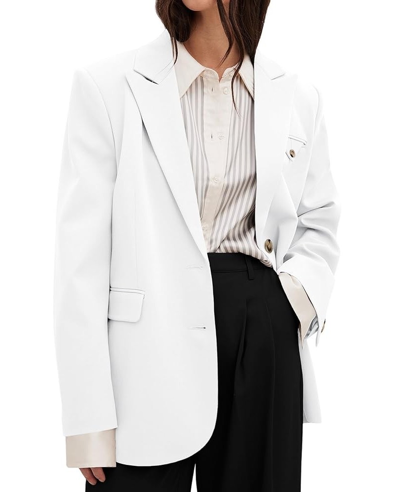 Women's Oversized Blazers Long Sleeve Lapel Button Work Office Jacket Blazer White $12.74 Blazers