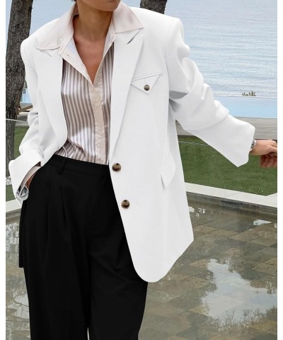 Women's Oversized Blazers Long Sleeve Lapel Button Work Office Jacket Blazer White $12.74 Blazers