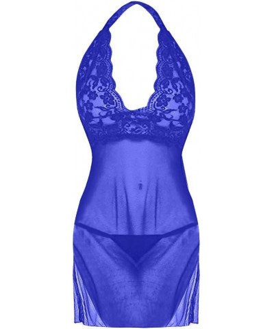 Lingerie for Women Womens Lace Babydoll Chemise V Neck Nightwear Sexy Mesh Sleepwear Boudoir Outfits Teddy Nightdress Blue $4...