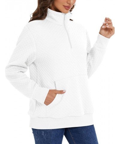 Women's Winter Zipper Sweatshirts Lightweight Quilted Long Sleeve Pullover Sweaters Casual Tops With Pockets Zip-white $15.04...