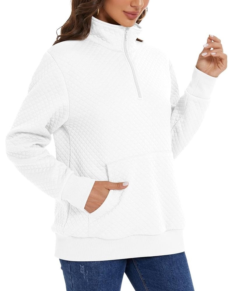 Women's Winter Zipper Sweatshirts Lightweight Quilted Long Sleeve Pullover Sweaters Casual Tops With Pockets Zip-white $15.04...