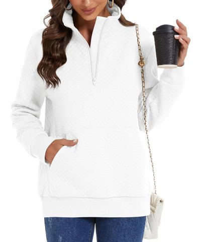 Women's Winter Zipper Sweatshirts Lightweight Quilted Long Sleeve Pullover Sweaters Casual Tops With Pockets Zip-white $15.04...