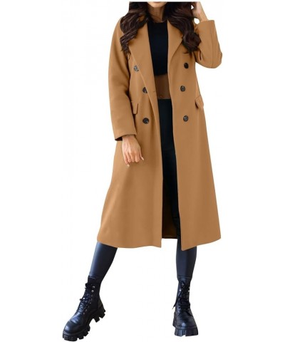 Coats for Women Long Solid Double Breasted Long Sleeves Pocketless Coat Outwear Decoration with Pockets 1-khaki $20.39 Jackets