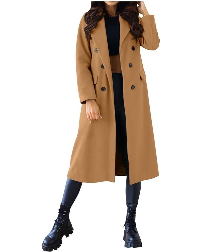 Coats for Women Long Solid Double Breasted Long Sleeves Pocketless Coat Outwear Decoration with Pockets 1-khaki $20.39 Jackets