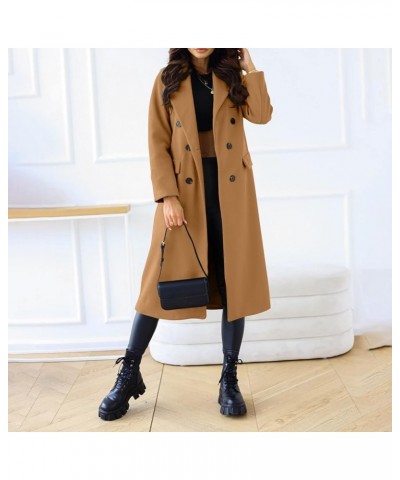 Coats for Women Long Solid Double Breasted Long Sleeves Pocketless Coat Outwear Decoration with Pockets 1-khaki $20.39 Jackets