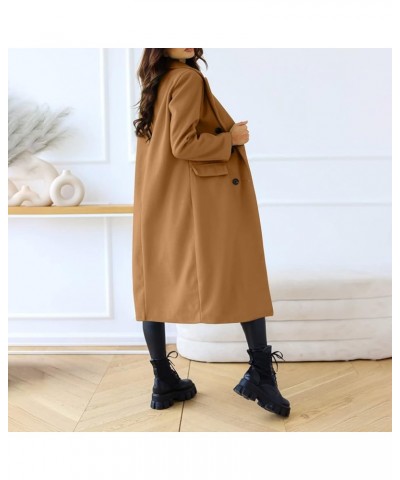 Coats for Women Long Solid Double Breasted Long Sleeves Pocketless Coat Outwear Decoration with Pockets 1-khaki $20.39 Jackets