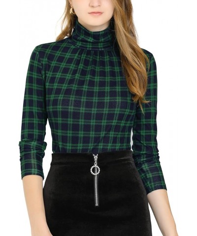 Women's Long Sleeve Turtleneck Tops Stretch Slim Christmas Xmas Party Shirt Green $14.26 Blouses