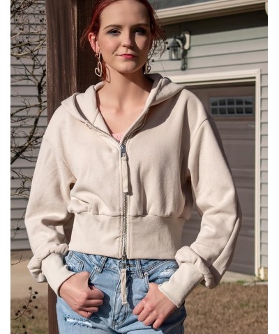 Womens Zip Up Hoodies Cropped Sweatshirts Long Sleeve Fashion Fall Hooded Y2K Jacket 2024 Trendy Clothes Beige $16.27 Hoodies...