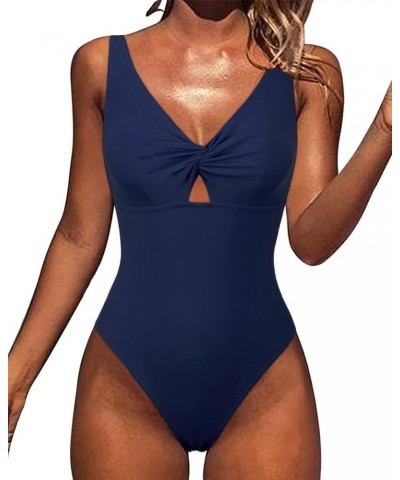 Women's Sexy V Neck One Piece Swimsuit Front Twist Slimming Bathing Suit Low Back Cutout Monokini Swimwear Navy $13.24 Swimsuits