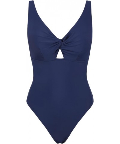 Women's Sexy V Neck One Piece Swimsuit Front Twist Slimming Bathing Suit Low Back Cutout Monokini Swimwear Navy $13.24 Swimsuits