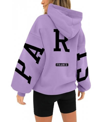 Paris Sweatshirt Youth Hoodies for Women Long Sleeve Oversized Fall Fashion 2023 Hooded Sweatshirt Fleece Purple $9.89 Hoodie...