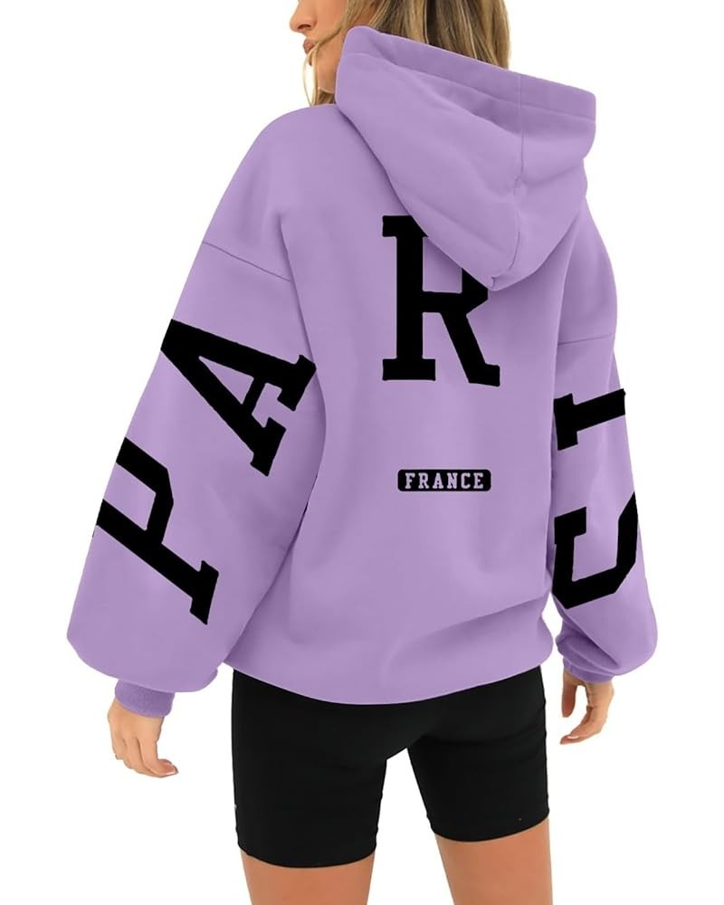 Paris Sweatshirt Youth Hoodies for Women Long Sleeve Oversized Fall Fashion 2023 Hooded Sweatshirt Fleece Purple $9.89 Hoodie...