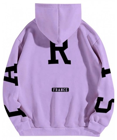 Paris Sweatshirt Youth Hoodies for Women Long Sleeve Oversized Fall Fashion 2023 Hooded Sweatshirt Fleece Purple $9.89 Hoodie...