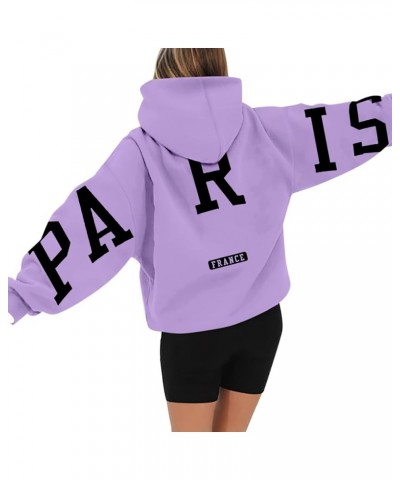 Paris Sweatshirt Youth Hoodies for Women Long Sleeve Oversized Fall Fashion 2023 Hooded Sweatshirt Fleece Purple $9.89 Hoodie...