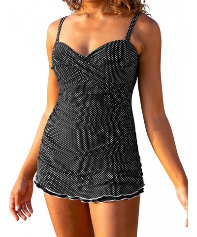 Women's One Piece Swimdress Tummy Control Bathing Suit Front Cross Monokini Ruffled Hem Swimsuits Swim Dress 1-polka Dot $21....