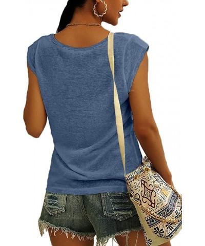 Womens Cap Sleeve Shirts Summer Solid Casual Tank Tops Blue $14.74 Tanks