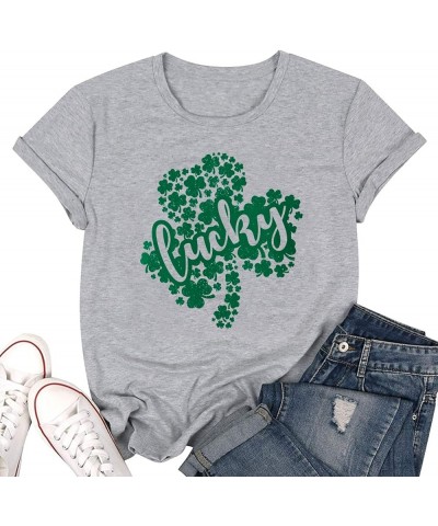 St Patricks Day Shirt Women Shamrock Lucky T-Shirts Cute Irish Lucky Shirts Short Sleeve Lucky St Patricks Day Shirt Gray 2 $...