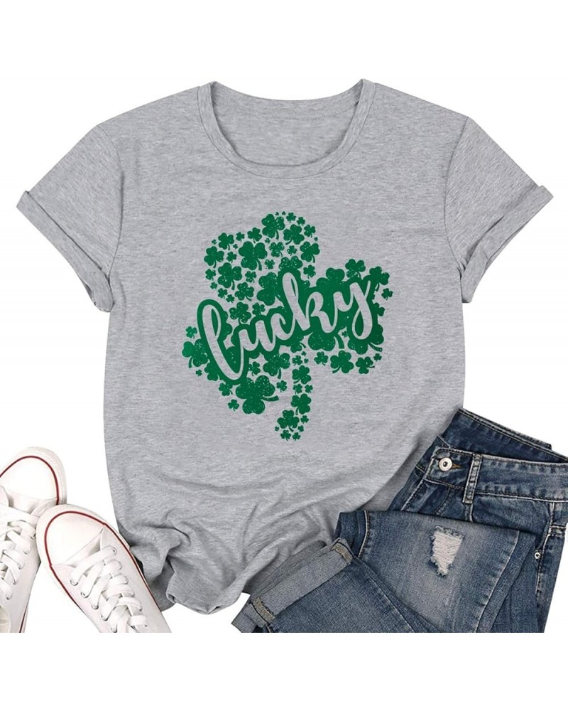 St Patricks Day Shirt Women Shamrock Lucky T-Shirts Cute Irish Lucky Shirts Short Sleeve Lucky St Patricks Day Shirt Gray 2 $...