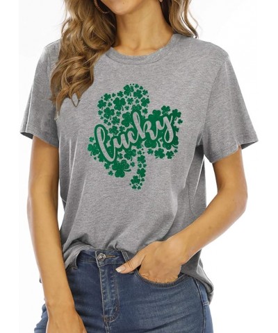 St Patricks Day Shirt Women Shamrock Lucky T-Shirts Cute Irish Lucky Shirts Short Sleeve Lucky St Patricks Day Shirt Gray 2 $...