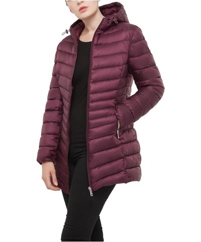 Women's Lightweight Packable Puffer Jacket Water-Resistant Hooded Winter Long Coat Maroon $28.79 Jackets