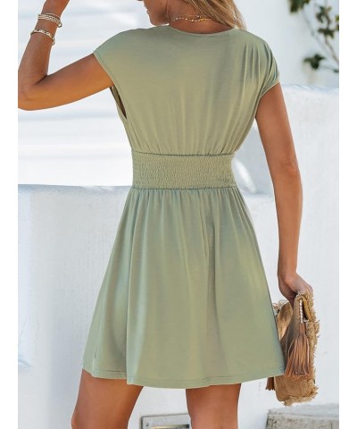 Women's V Neck Smocked Ruched Mini Dress Surplice A Line Dress Green $17.37 Dresses