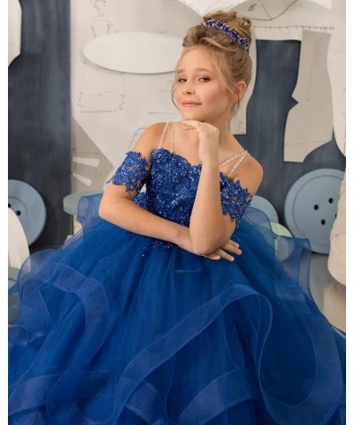 Tulle Flower Girl Dresses for Wedding Lace Applique Princess Ruffles Pageant Dress Long Party Ball Gown Light Blue $35.25 Dre...