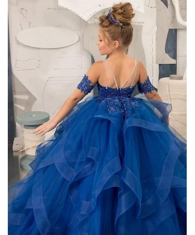 Tulle Flower Girl Dresses for Wedding Lace Applique Princess Ruffles Pageant Dress Long Party Ball Gown Light Blue $35.25 Dre...