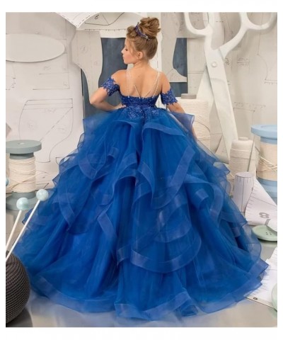 Tulle Flower Girl Dresses for Wedding Lace Applique Princess Ruffles Pageant Dress Long Party Ball Gown Light Blue $35.25 Dre...