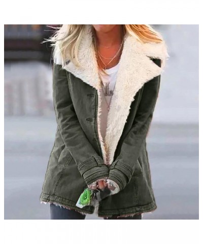 Women's Winter Warm Jacket Fleece Lined Fuzzy Coats Casual Button Down Sherpa Outerwear Faux Suede Pea Coat 2023 07-army Gree...