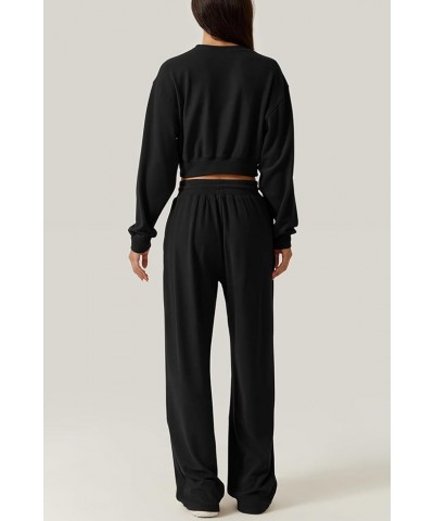 Women 2 Piece Outfits Sweatsuit Set Twist Front Cropped Sweatshirt Wide Leg Sweatpant Lounge Set Tracksuit Black $25.48 Activ...