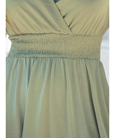 Women's V Neck Smocked Ruched Mini Dress Surplice A Line Dress Green $17.37 Dresses