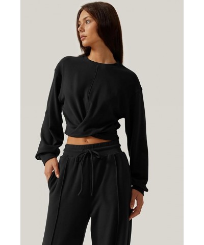 Women 2 Piece Outfits Sweatsuit Set Twist Front Cropped Sweatshirt Wide Leg Sweatpant Lounge Set Tracksuit Black $25.48 Activ...