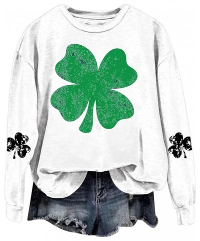 Womens St Patricks Day Shirt Cute Graphic Crew Neck Sweatshirts Ladies Long Sleeve Tops Clover Apparel A5-white $10.70 Active...