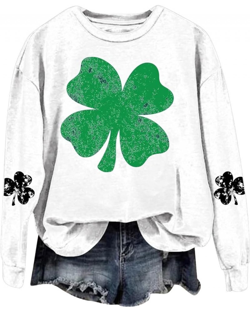 Womens St Patricks Day Shirt Cute Graphic Crew Neck Sweatshirts Ladies Long Sleeve Tops Clover Apparel A5-white $10.70 Active...