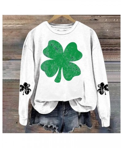 Womens St Patricks Day Shirt Cute Graphic Crew Neck Sweatshirts Ladies Long Sleeve Tops Clover Apparel A5-white $10.70 Active...