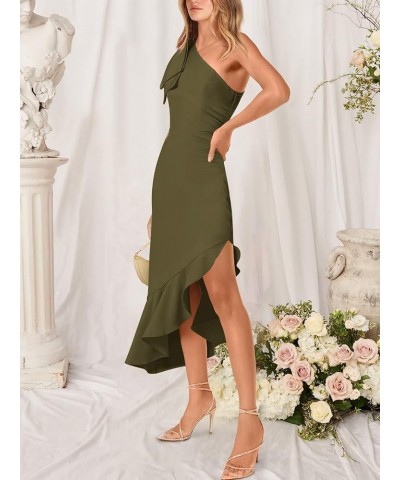 Women's One Shoulder Formal Midi Dresses Sleeveless Bodycon Mermaid Ruffle Cocktail Wedding Guest Dress Army Green $10.75 Dre...