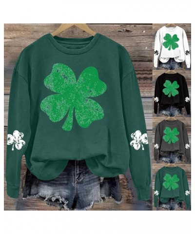 Womens St Patricks Day Shirt Cute Graphic Crew Neck Sweatshirts Ladies Long Sleeve Tops Clover Apparel A5-white $10.70 Active...