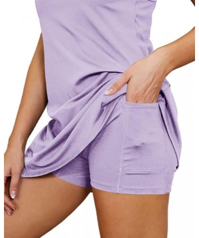 Womens 2-in-1 Exercise Dresses with Built-in Shorts Workout Athletic Active Golf Tennis Dress with Pockets Purple $22.79 Acti...