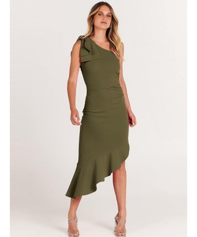 Women's One Shoulder Formal Midi Dresses Sleeveless Bodycon Mermaid Ruffle Cocktail Wedding Guest Dress Army Green $10.75 Dre...