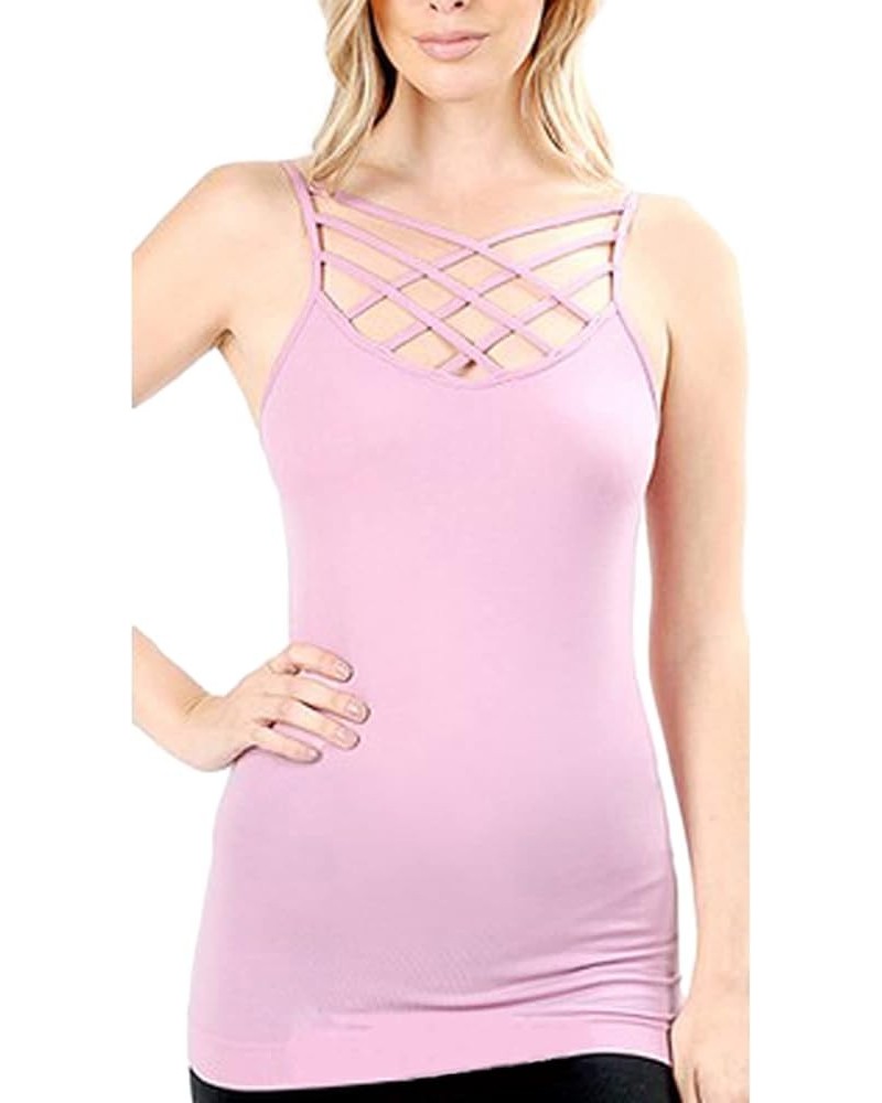 Womens Sleeveless Lattice Seamless Criss-Cross Front Layering Sexy Tops Camisole Cami Tank Top Solid for Women Mauve $9.68 Tanks