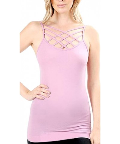 Womens Sleeveless Lattice Seamless Criss-Cross Front Layering Sexy Tops Camisole Cami Tank Top Solid for Women Mauve $9.68 Tanks