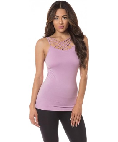 Womens Sleeveless Lattice Seamless Criss-Cross Front Layering Sexy Tops Camisole Cami Tank Top Solid for Women Mauve $9.68 Tanks