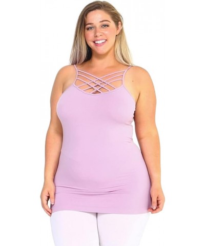 Womens Sleeveless Lattice Seamless Criss-Cross Front Layering Sexy Tops Camisole Cami Tank Top Solid for Women Mauve $9.68 Tanks