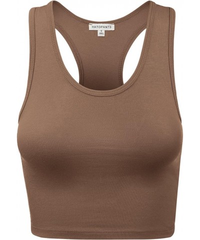 Women Sleeveless Racerback Camisole Tank Crop Top Premium Cotton Basic Shirts 001-mocha-1 $10.89 Tanks